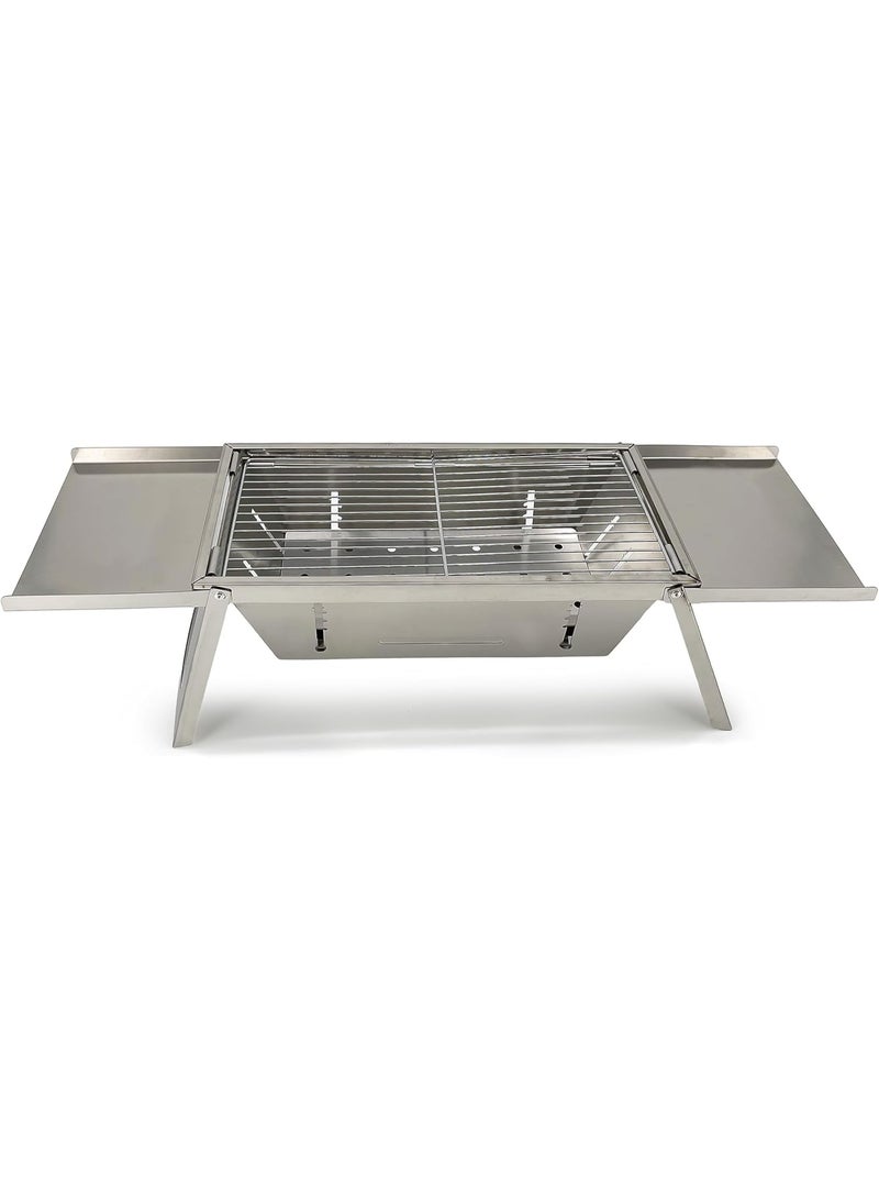 Portable and foldable charcoal barbecue grill made of stainless steel, silver - Image 1